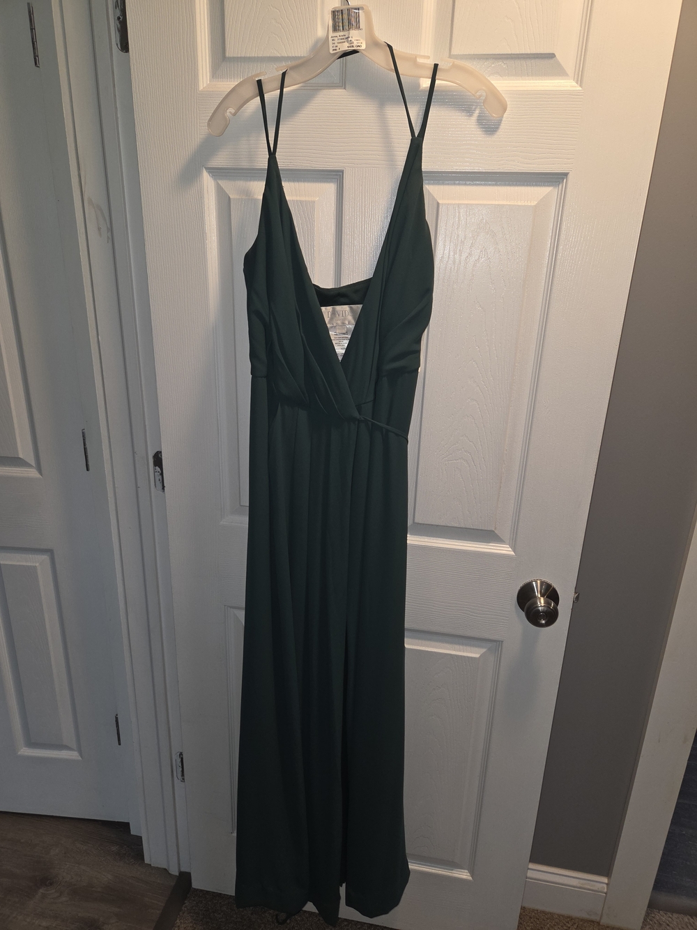David's Bridal Deep Green Spaghetti Strap Maxi Dress